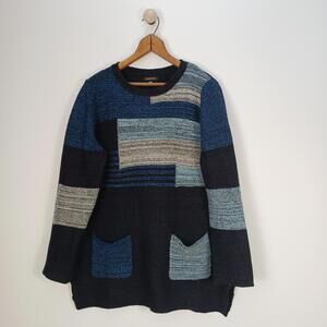 Emotions Colorblock Oversized Sweater Women’s Medium Blue Knit Tunic With Pocket